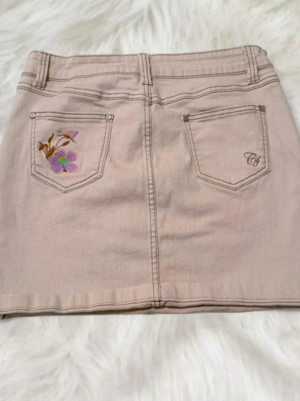 Pink Denim Mini Skirt - Picture 1 of 5